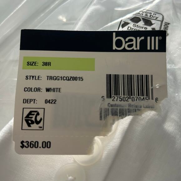 Bar III Men’s Slim Fit Double-Breasted Sport Coat Blazer, White, 100% Linen, 38R - Picture 8 of 8